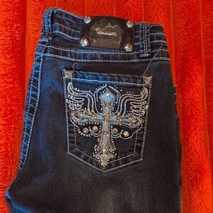 Embellished Dark Blue Jeans with Silver Accents